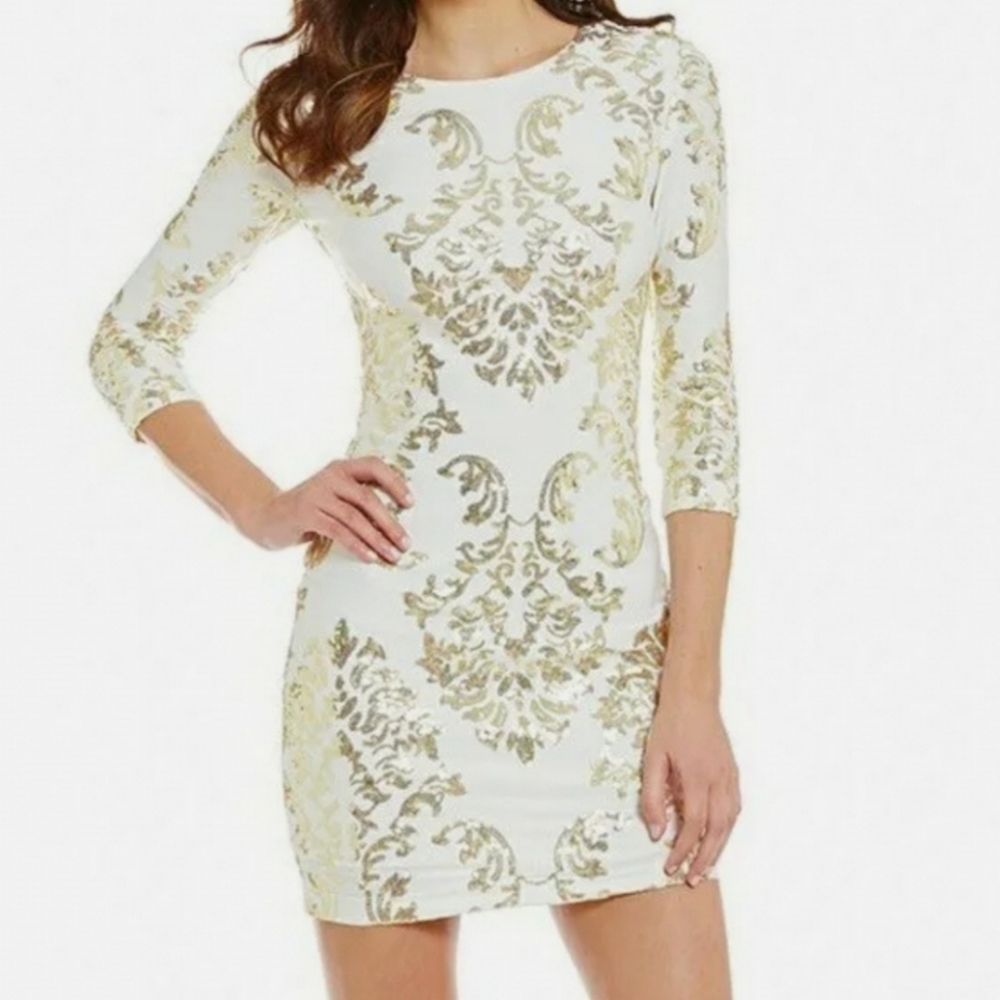 B Darlin Dress Sequin Cut Out White Size 2
